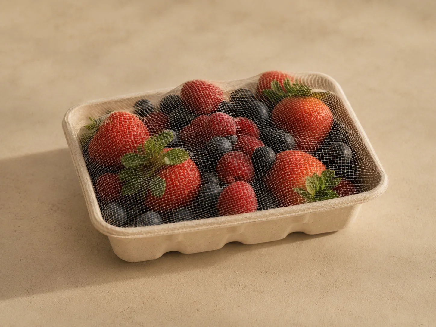 Imagen ilustrativa de frutos rojos y malla, no de una aplicación validada